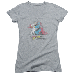 Superman And His Dog - Juniors V-Neck T-Shirt Juniors V-Neck T-Shirt Superman   