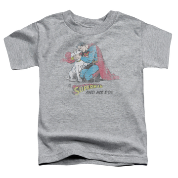 Athletic heather toddler t-shirt with Superman And His Dog graphic
