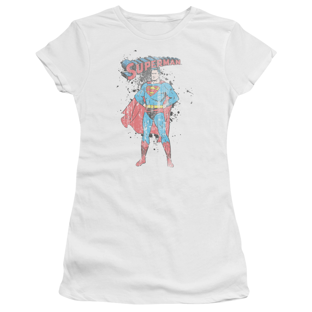 Superman Vintage Ink Splatter - Juniors T-Shirt Juniors T-Shirt Superman   