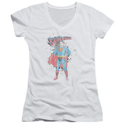 Superman Vintage Ink Splatter - Juniors V-Neck T-Shirt Juniors V-Neck T-Shirt Superman   