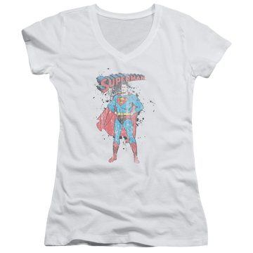 Superman Vintage Ink Splatter - Juniors V-Neck T-Shirt Juniors V-Neck T-Shirt Superman   