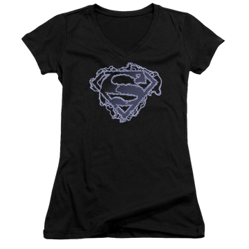 Superman Electric Supes Shield - Juniors V-Neck T-Shirt Juniors V-Neck T-Shirt Superman   