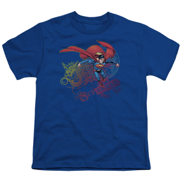 Royal youth t-shirt for ages 8 to 12 with Superman Cool Word Supes graphic