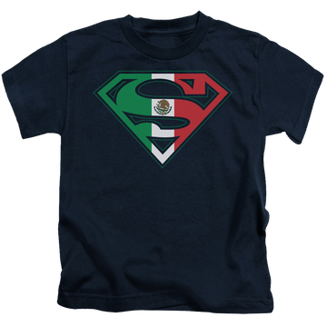 Navy kid's t-shirt for ages 4 to 7 with Superman Mexican Shield graphic