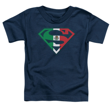 Navy toddler t-shirt with Superman Mexican Shield graphic