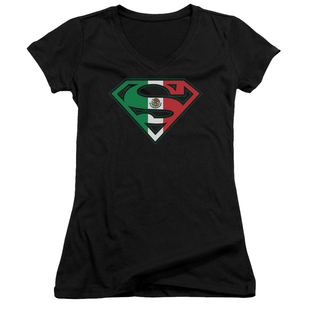 Superman Mexican Flag Shield - Juniors V-Neck T-Shirt Juniors V-Neck T-Shirt Superman   