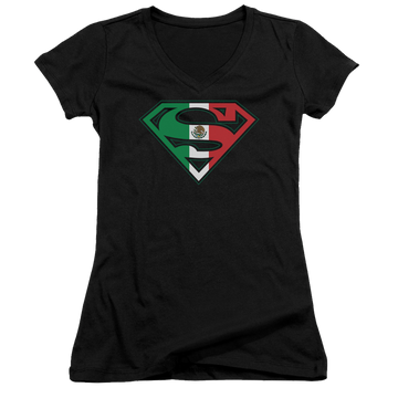 Superman Mexican Flag Shield - Juniors V-Neck T-Shirt Juniors V-Neck T-Shirt Superman   