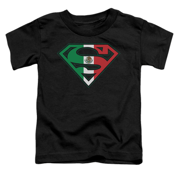 Black toddler t-shirt with Superman Mexican Flag Shield graphic