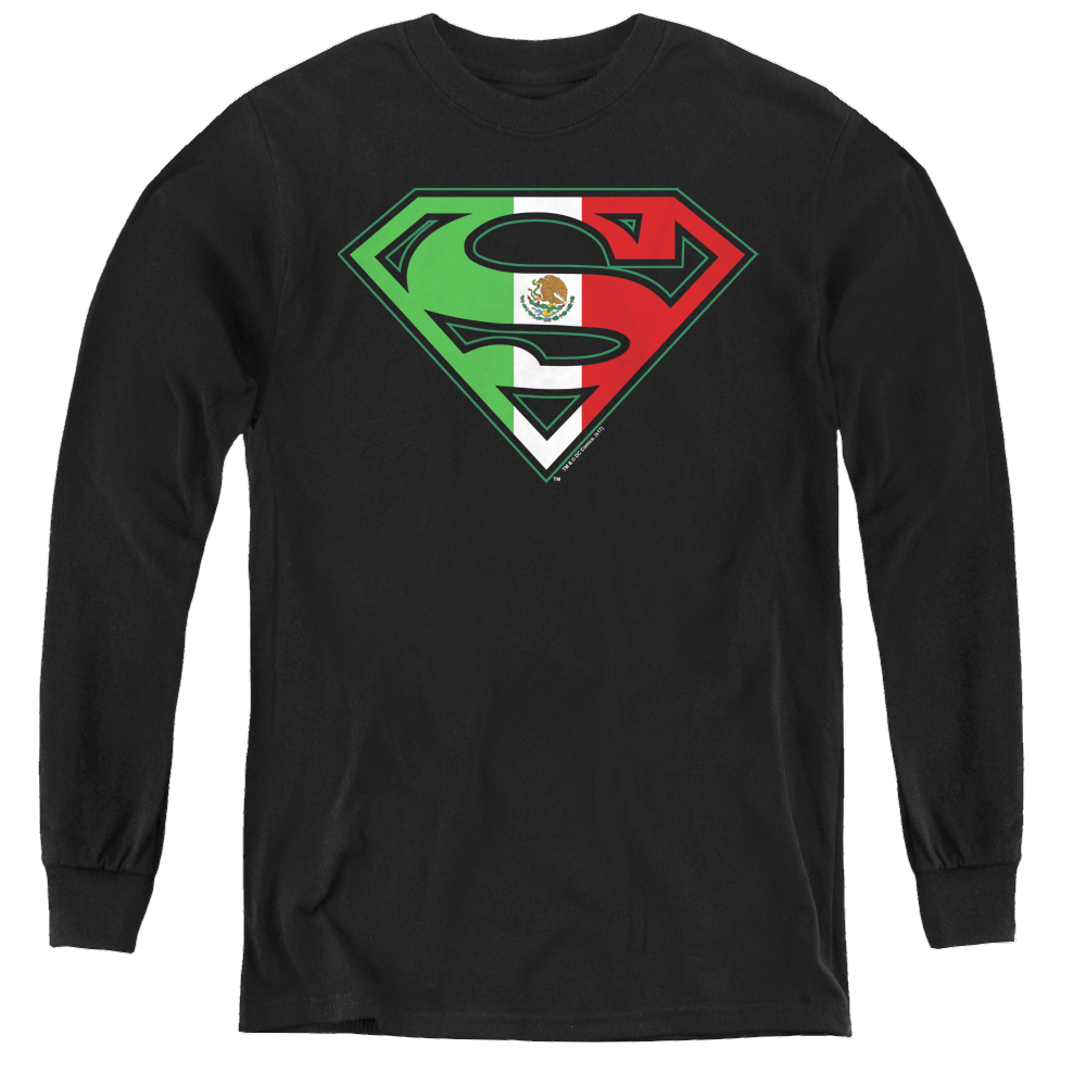 Superman Mexican Flag Shield - Youth Long Sleeve T-Shirt Youth Long Sleeve T-Shirt Superman   