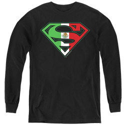 Superman Mexican Flag Shield - Youth Long Sleeve T-Shirt Youth Long Sleeve T-Shirt Superman   