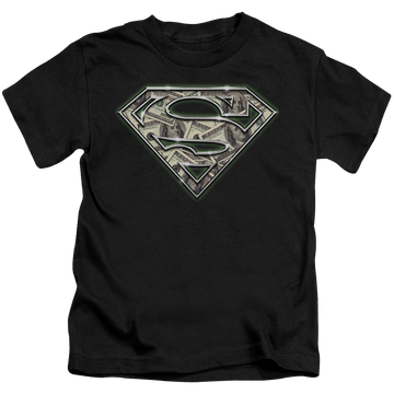 Black kid's t-shirt for ages 4 to 7 with Superman All About The Benjamins graphic