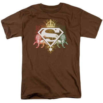 Coffee men's regular fit t-shirt with Superman Ornate Lion Shield graphic