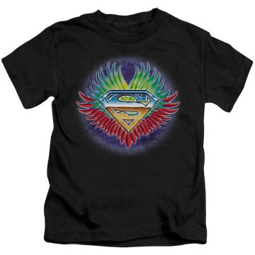 Black kid's t-shirt for ages 4 to 7 with Superman Dont Stop Believing graphic