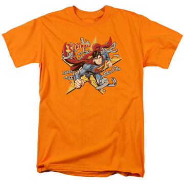 Orange men's regular fit t-shirt with Superman Stars And Chains graphic