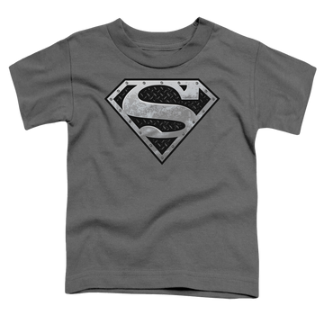 Charcoal kid's t-shirt for ages 4 to 7 with Superman Super Metallic Shield graphic
