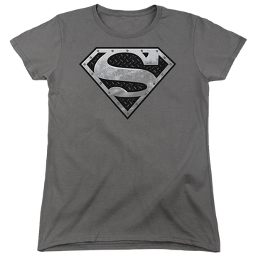 Charcoal women's t-shirt with Superman Super Metallic Shield graphic