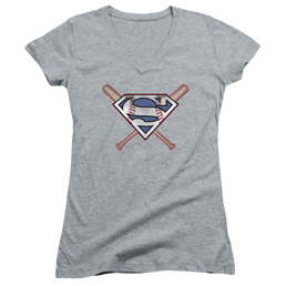Superman Crossed Bats - Juniors V-Neck T-Shirt Juniors V-Neck T-Shirt Superman   