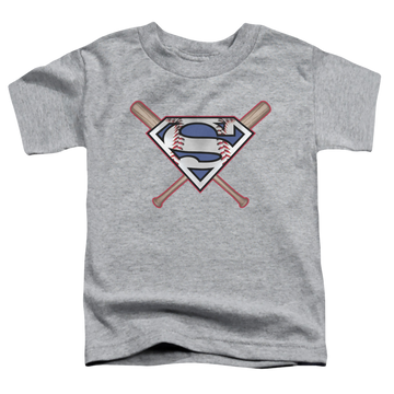 Athletic heather toddler t-shirt with Superman Crossed Bats graphic