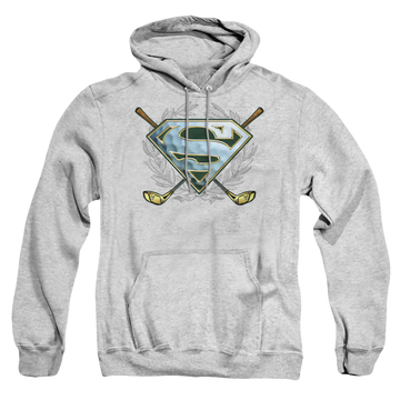 Athletic heather pullover hoodie with Superman Fore! graphic