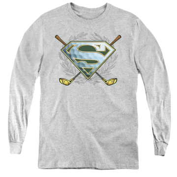 Athletic heather youth long sleeve t-shirt with Superman Fore! graphic