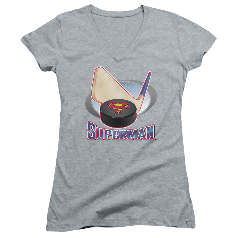 Superman Hockey Stick - Juniors V-Neck T-Shirt Juniors V-Neck T-Shirt Superman   