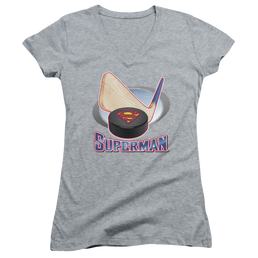 Superman Hockey Stick - Juniors V-Neck T-Shirt Juniors V-Neck T-Shirt Superman   