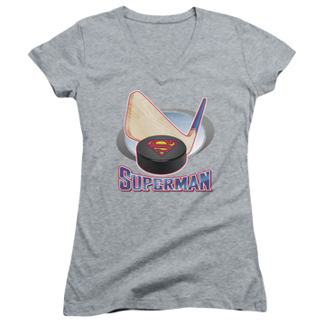 Superman Hockey Stick - Juniors V-Neck T-Shirt Juniors V-Neck T-Shirt Superman   