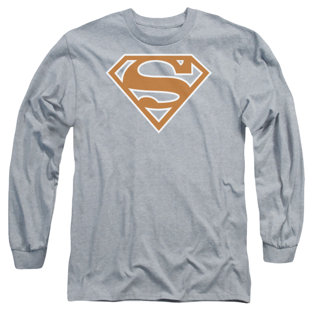 Superman Burnt Orange&White Shield - Men's Long Sleeve T-Shirt Men's Long Sleeve T-Shirt Superman   