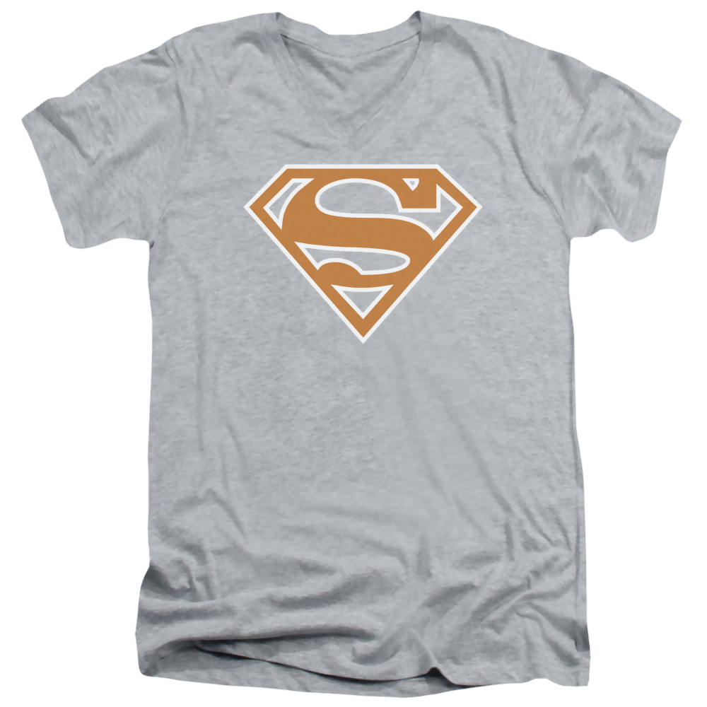 Superman Burnt Orange&White Shield - Men's V-Neck T-Shirt Men's V-Neck T-Shirt Superman   