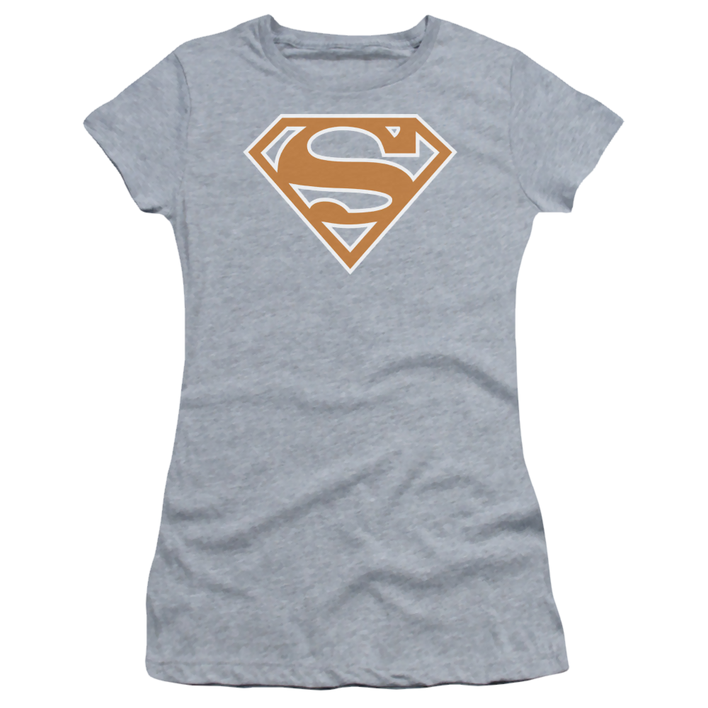 Superman Burnt Orange&White Shield - Juniors T-Shirt Juniors T-Shirt Superman   