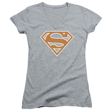 Superman Burnt Orange&White Shield - Juniors V-Neck T-Shirt Juniors V-Neck T-Shirt Superman   
