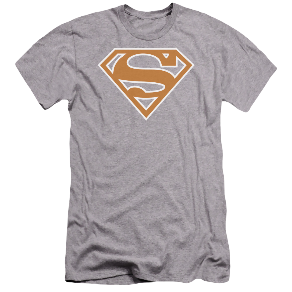 Superman Burnt Orange&White Shield - Men's Premium Slim Fit T-Shirt Men's Premium Slim Fit T-Shirt Superman   