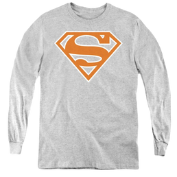 Superman Burnt Orange&White Shield - Youth Long Sleeve T-Shirt Youth Long Sleeve T-Shirt Superman   