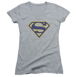 Superman Maize & Blue Shield - Juniors V-Neck T-Shirt Juniors V-Neck T-Shirt Superman   