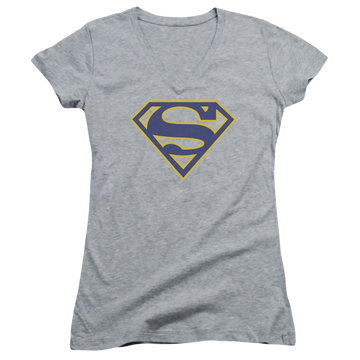 Superman Maize & Blue Shield - Juniors V-Neck T-Shirt Juniors V-Neck T-Shirt Superman   
