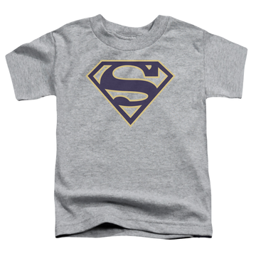 Athletic heather toddler t-shirt with Superman Navy & Gold Shield graphic