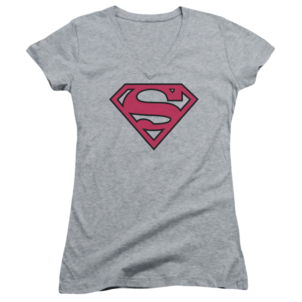 Superman Red & Black Shield - Juniors V-Neck T-Shirt Juniors V-Neck T-Shirt Superman   