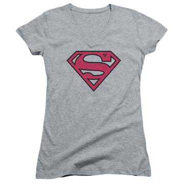 Superman Red & Black Shield - Juniors V-Neck T-Shirt Juniors V-Neck T-Shirt Superman   