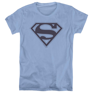 Carolina blue women's t-shirt with Superman Blue&Navy Shield graphic