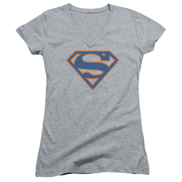 Superman Blue & Orange Shield - Juniors V-Neck T-Shirt Juniors V-Neck T-Shirt Superman   