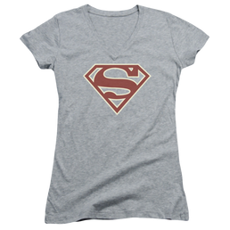Superman Crimson & Cream Shield - Juniors V-Neck T-Shirt Juniors V-Neck T-Shirt Superman   