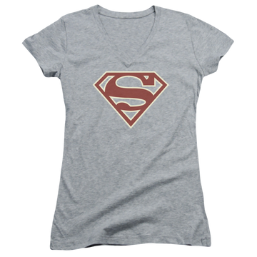 Superman Crimson & Cream Shield - Juniors V-Neck T-Shirt Juniors V-Neck T-Shirt Superman   