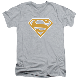 Superman Lt Orange & White Shield - Men's V-Neck T-Shirt Men's V-Neck T-Shirt Superman   