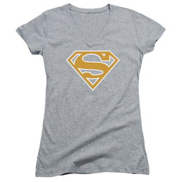 Superman Lt Orange & White Shield - Juniors V-Neck T-Shirt Juniors V-Neck T-Shirt Superman   