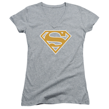 Superman Lt Orange & White Shield - Juniors V-Neck T-Shirt Juniors V-Neck T-Shirt Superman   