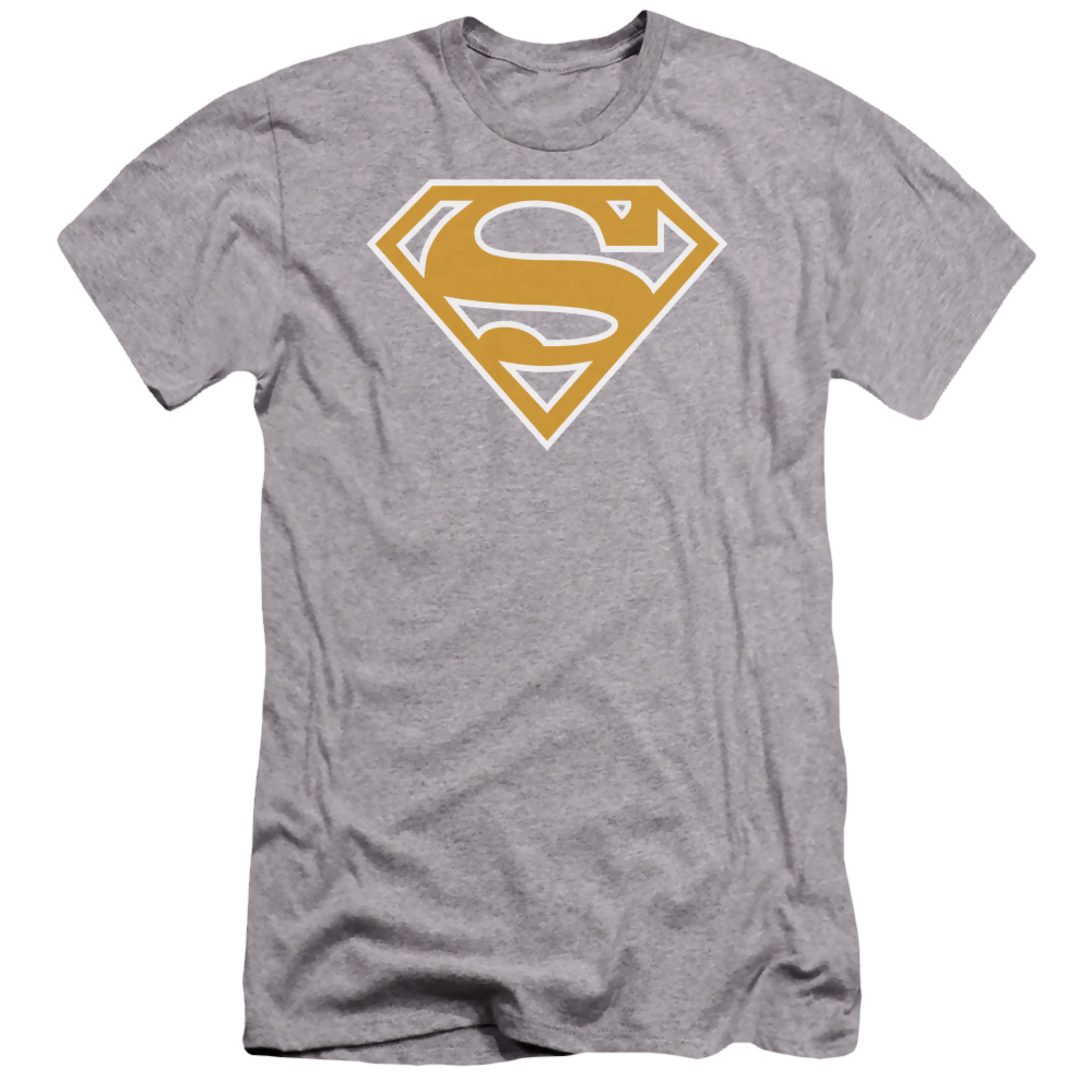 Superman Lt Orange & White Shield - Men's Premium Slim Fit T-Shirt Men's Premium Slim Fit T-Shirt Superman   