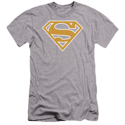 Superman Lt Orange & White Shield - Men's Premium Slim Fit T-Shirt Men's Premium Slim Fit T-Shirt Superman   