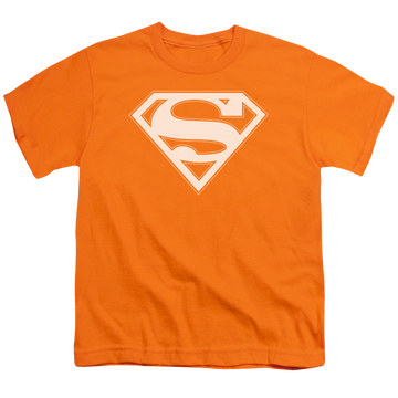 Orange youth t-shirt for ages 8 to 12 with Superman Orange & White Shield graphic