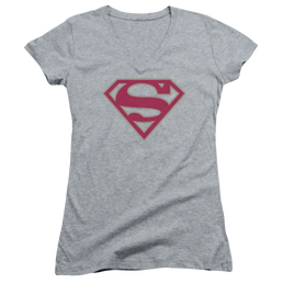Superman Crimson & Gray Shield - Juniors V-Neck T-Shirt Juniors V-Neck T-Shirt Superman   