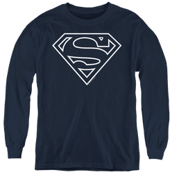 Superman Navy & White Shield - Youth Long Sleeve T-Shirt Youth Long Sleeve T-Shirt Superman   